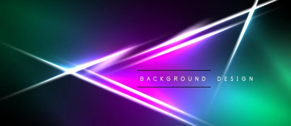 Vibrant neon lines intersect over gradient purple, green background. Modern Stockillustratie