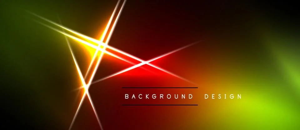 Vibrant neon lines intersect over dark background. Gradient colors create Illustrazione stock
