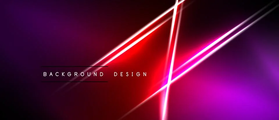 Vibrant neon lines intersect over gradient purple, pink, black backdrop. Mode Stock Illustration