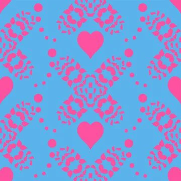 Vibrant Neon Pink Abstract Vector Repeat Pattern With Hearts On Denim Blue Illustrazione stock