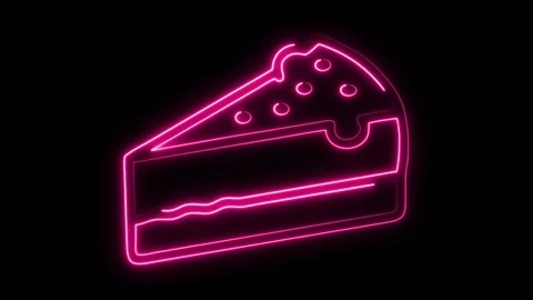 Vibrant neon pink cake slice glows against dark background, perfect for digital Stock Footage 320982783