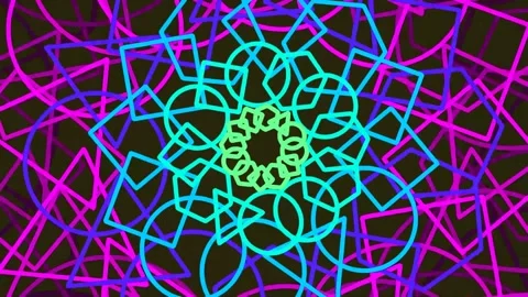 Vibrant Neon Psychedelic Geometric Pattern Background Loop Stock Footage 342158562