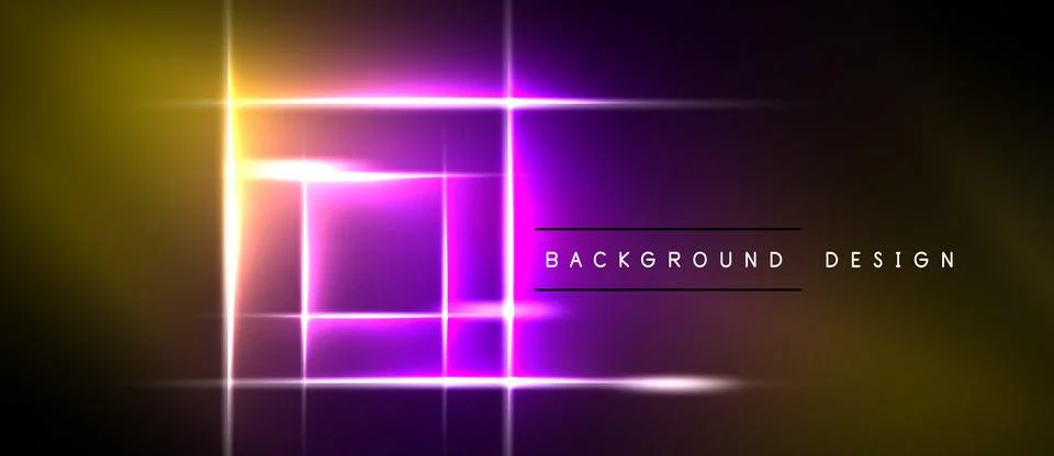 Vibrant neon rectangles overlap, creating glowing lines. Dark background Stock Illustration