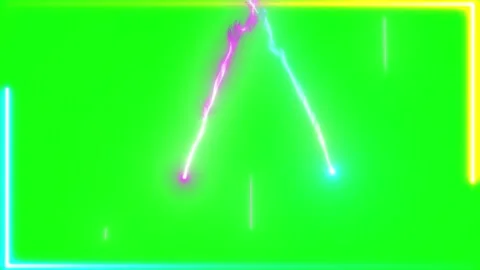 Vibrant neon rectangular frames intersecting with dynamic electric lightning Stock Footage 345333603