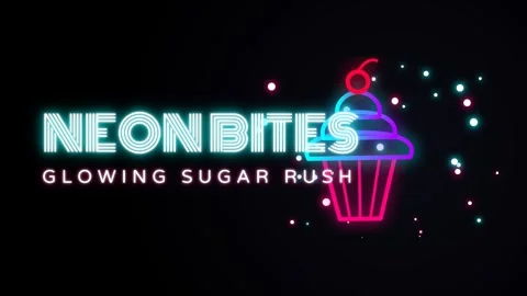 Vibrant neon sign graphic featuring stylized cupcake and 'neon bites' glow Stock Footage 337577614