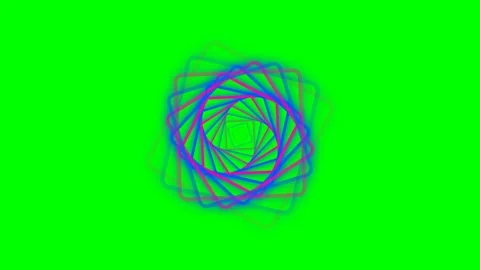 Vibrant neon square spiral pattern rotating against a solid green background Stock Footage 340266041