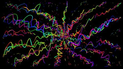 Vibrant neon squiggly lines radiating outward like hand-drawn energy waves on a Stock Illustration