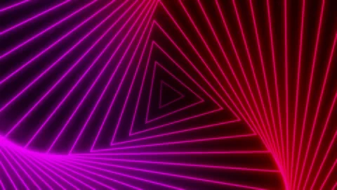 Vibrant neon triangular tunnel loop with glowing pink and red lines Stock Footage 334920472