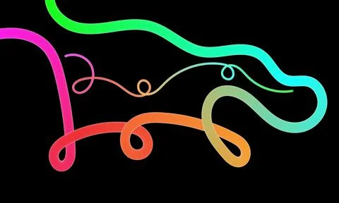Vibrant neon tubes in various shapes on black background Stock Illustration