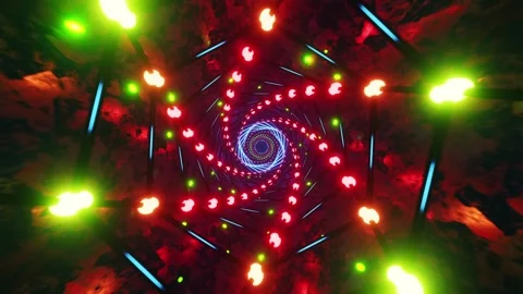 Vibrant Neon Tunnel Flow Through a Cyberpunk Dreamscape. Infinitely looped anima Stock Footage 258440608
