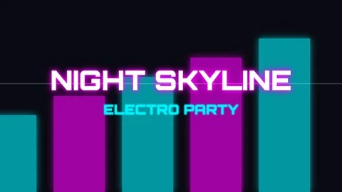 Vibrant Night Skyline Graphic: Electro Party Neon Rave Background Stock Footage 337502108