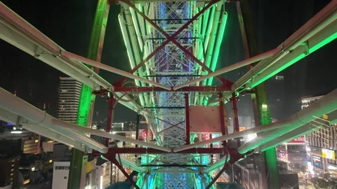 Vibrant Night View from a Ferris Wheel in a Cityscape Stock Footage 313838096