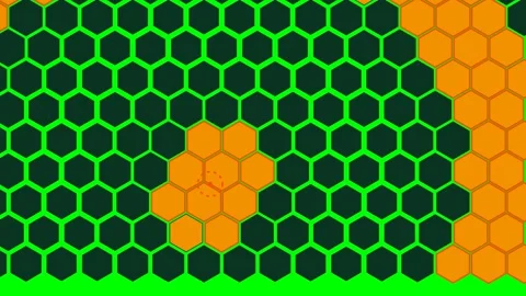 Vibrant orange and green honeycomb pattern with dark geometric cell interiors Stock Footage 340266839