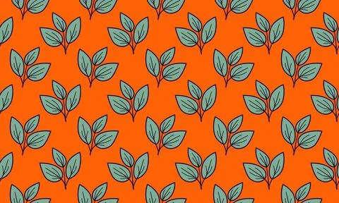 Vibrant orange background adorned with a repeating pattern of stylized teal.. Stock Illustration