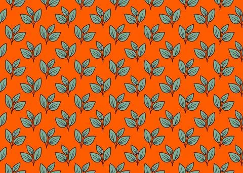 Vibrant orange background adorned with a repeating pattern of stylized teal.. Illustrazione stock