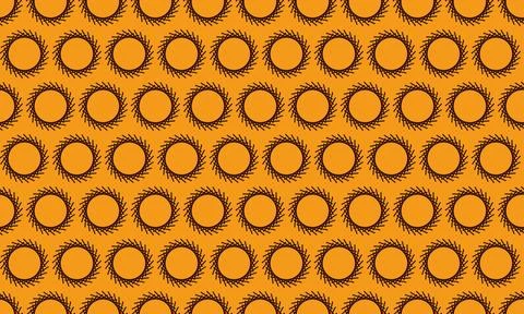 Vibrant orange background featuring a repeating pattern of stylized suns or c Stock Illustration
