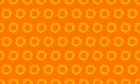 Vibrant orange background featuring a repeating pattern of stylized suns.  Pe Stock Illustration