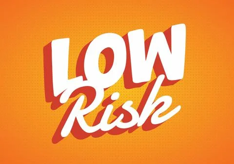 A vibrant orange background featuring the text Low Risk in bold, stylized t.. Stock Illustration