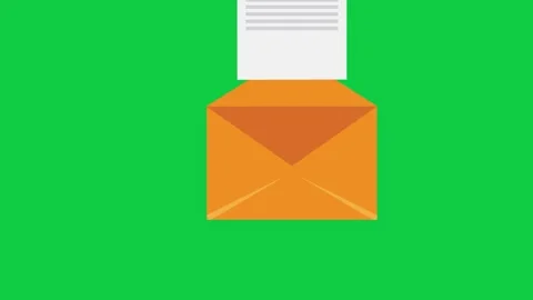 A vibrant orange envelope icon glows on a green screen for email. Stock Footage 299045422