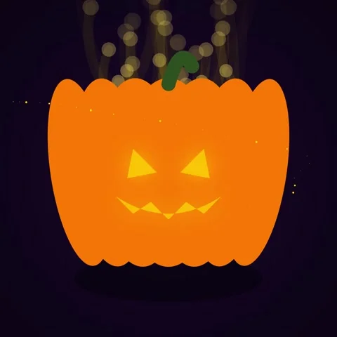 Vibrant orange glowing pumpkin jack lantern on black background Stock Footage 345690133