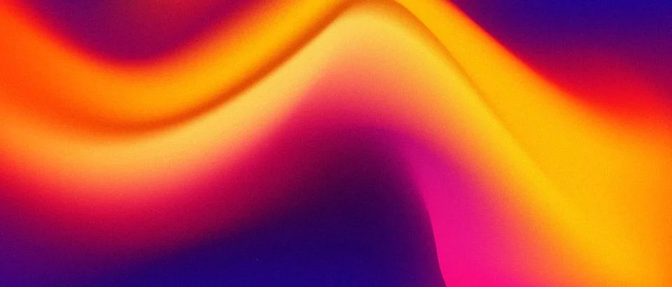 Vibrant orange purple neon gradient background with glowing blur wave and g.. Stock Illustration