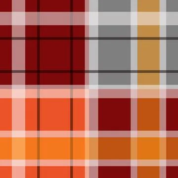 Vibrant orange, red, and gray plaid fabric pattern Stock Illustration