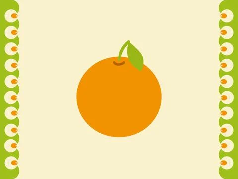 A vibrant orange with a single green leaf on a cream background Stock Illustration