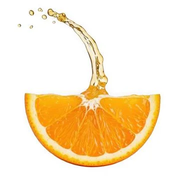 A vibrant orange slice with a splash of juice being released into the air. Stock Illustration