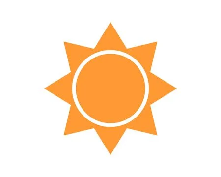 Vibrant orange sun icon. Simple and clean design. Represents summer, warmth.. Illustrazione stock