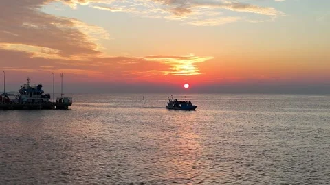 Vibrant orange sunset over the tropical islands of Karimunjawa, Indonesia. Stock Footage 337282385