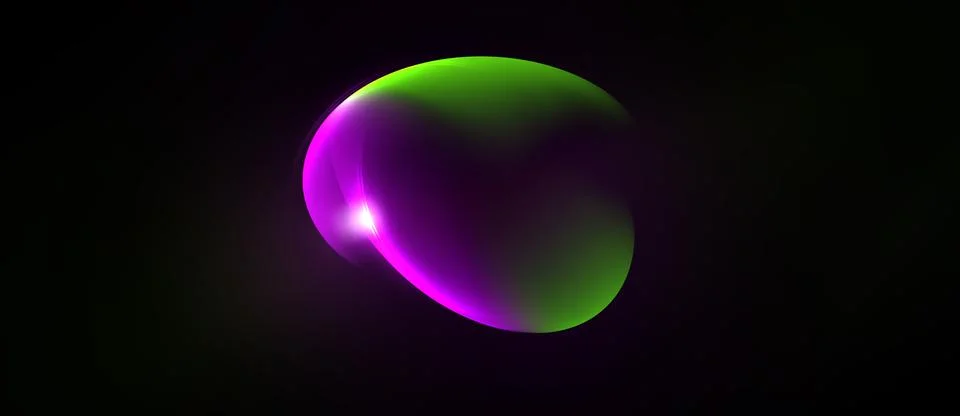 Vibrant orb glows against dark background. Smooth gradients blend purple, gre Stock Illustration
