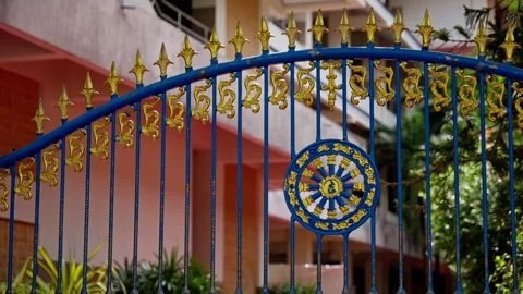 Vibrant Ornate Gate with Decorative Design and Colorful Elements Highlighting Video stock 310158041