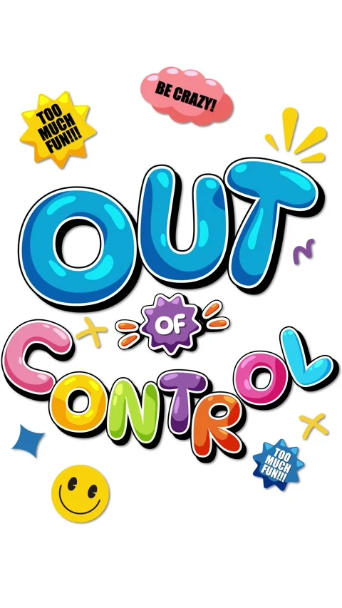 Vibrant Out Of Control Cartoon Text Animation with Playful Graphics and Icons Stock Footage 341719420
