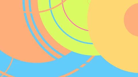 Vibrant overlapping circles and arcs in peach, lime, blue and yellow tones cr Illustration