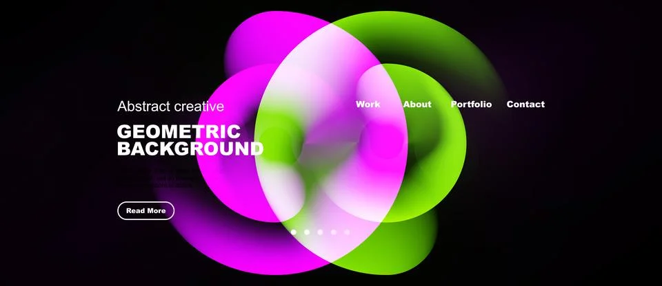 Vibrant overlapping circles create abstract design. Text elements present wor Ilustración de archivo