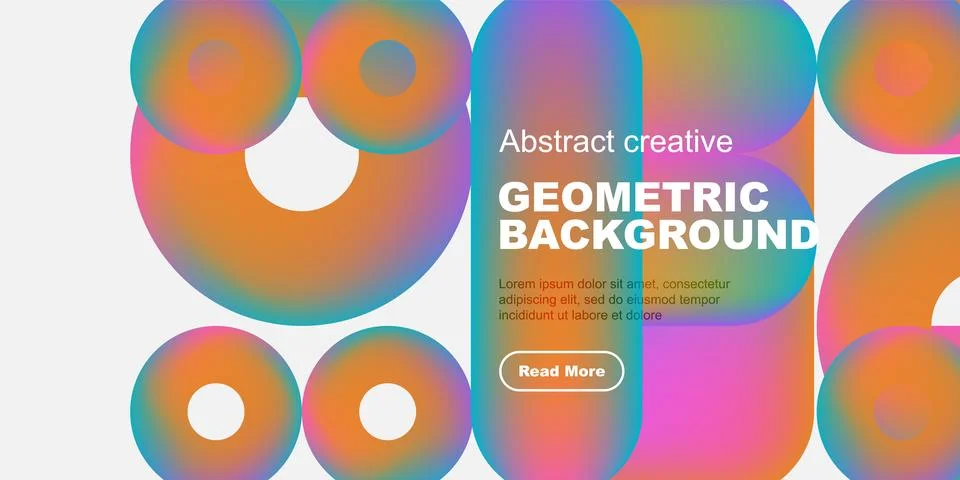 Vibrant overlapping circles create colorful geometric design. Text block present Stock Illustration