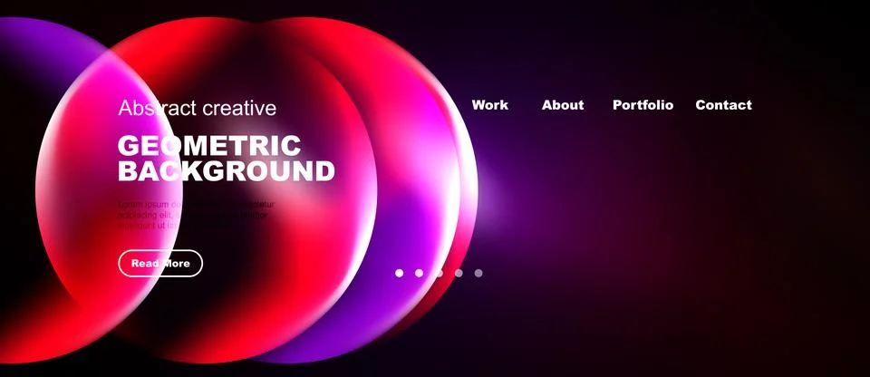 Vibrant overlapping circles create dynamic background. Text elements present Ilustração Stock