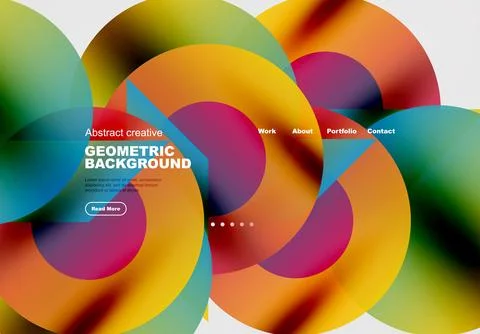 Vibrant overlapping circles create dynamic abstract background. Website heade Stock Illustration