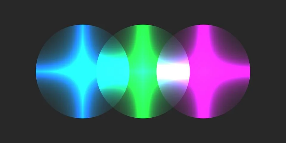 Vibrant overlapping glowing circles pattern with neon blue, green, and pink.. Stock Illustration