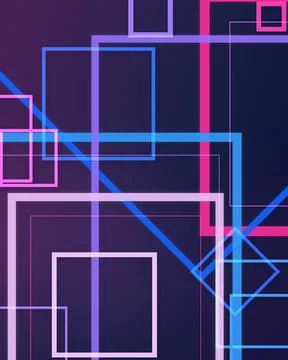 Vibrant overlapping squares, rectangles, and lines create a futuristic digi.. Stock Illustration