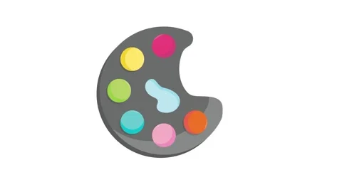A vibrant paint palette featuring various colors, accompanied by a paintbru.. 스톡 동영상 332474862