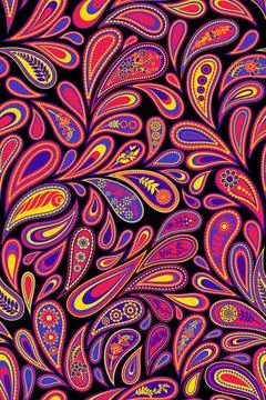 Vibrant Paisley Seamless Pattern on Black Background Иллюстрация