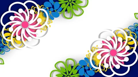 Vibrant Paper Cut Flowers Rotating on White Background for Cultural Heritage Stock Footage 346281132