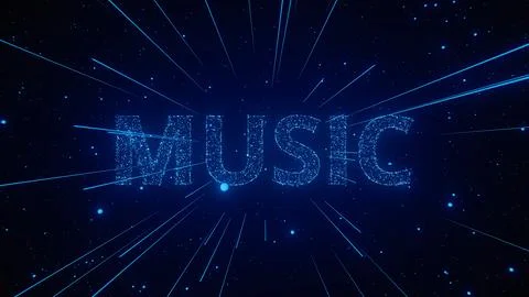 Vibrant Particle Effects Creating the Word Music Against a Dark Starry Illustrazione stock