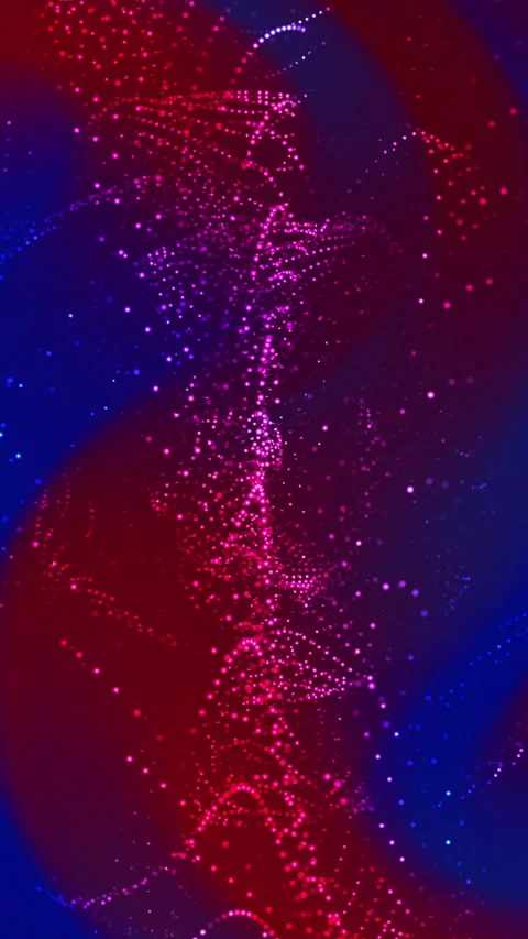 Vibrant particles swirl in deep red and blue hues 库存影片 332854233