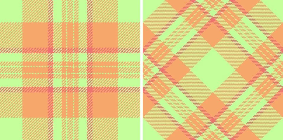Vibrant pastel plaid patterns. Two seamless designs in soft peach  lime green Stock Illustration