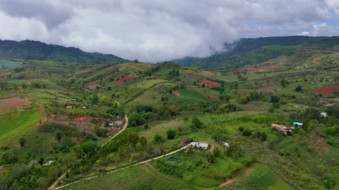 Vibrant Patchwork of Fields and Valleys in Rural Thailand Stock-Footage 336229356