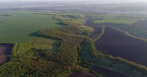 Vibrant patchwork landscape of farmlands Stock Footage 85251267