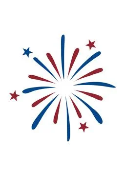 Vibrant patriotic firework illustration featuring red and blue bursts with scatt イラスト素材