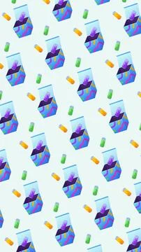 Vibrant Pattern of Celebration Boxes and Refreshing Beverages Stock Illustration
